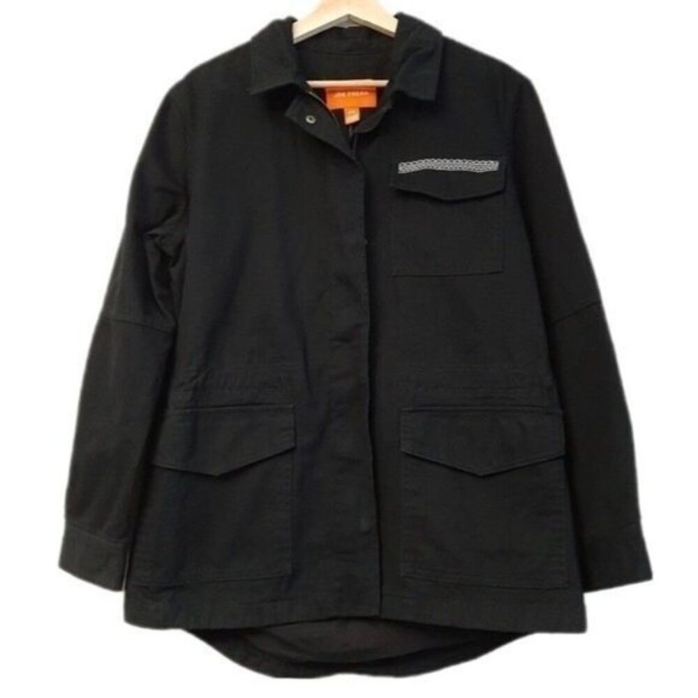 JOE FRESH | Cotton Canvas Utility Shacket Full-Zip Jacket Black Sz M